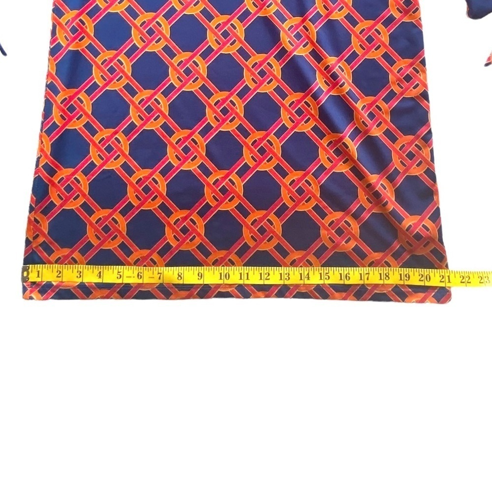 MUD Pie Women’s Navy Red Orange Lattice Print Shirt-Dress Scoop Neck, EUC Size M - Picture 10 of 14